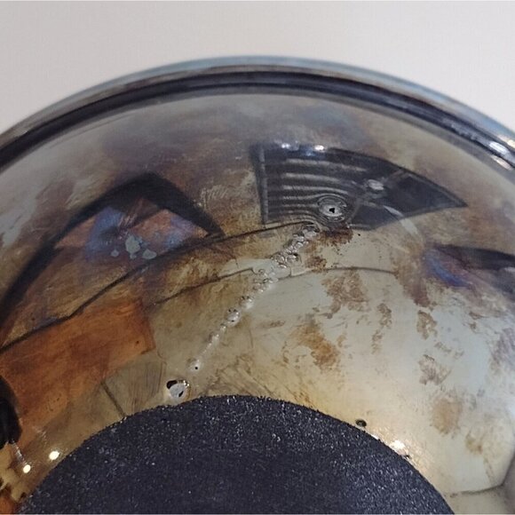 Vintage Hand Blown Art Glass Bowl Iridescent Blue Swirl Unsigned Heavy - Picture 9 of 11